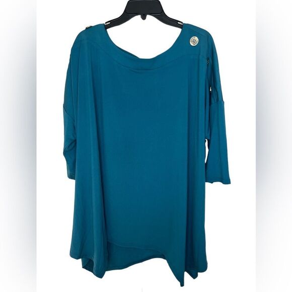Avenue Blue 3/4 Sleeve Asymmetrical Hem Button Detail Sleeve Blouse 22/24 - Picture 1 of 9